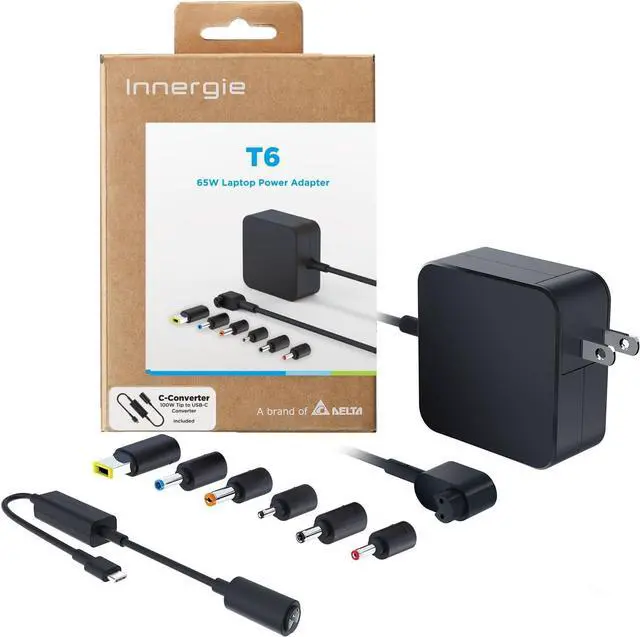 Main image of Innergie T6 65W Universal Laptop Charger Power Adapter with 100W C-Converter Cable - Compatible with Most Laptop Brands and USB-C Devices. (Delta Electronics)
