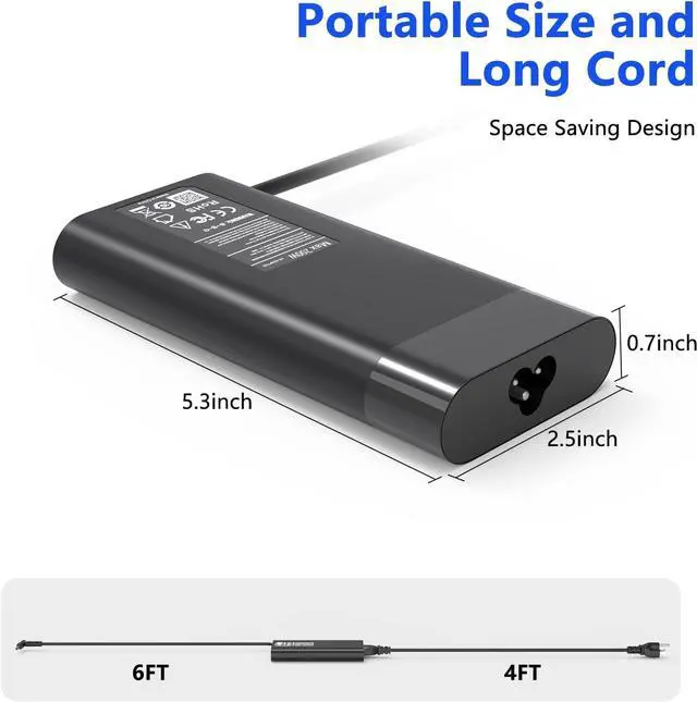Alt view image 4 of 7 - 200W Laptop Charger Compatible with HP Omen 15 17 Victus Pavilion Gaming Laptop 15 17 Zbook 17 G5 G6 Fury G10 G9 Create G7 Studio G10 G9 TPN-DA10 L00818-850 Power Supply Adapter
