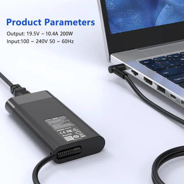 Alt view image 5 of 7 - 200W Laptop Charger Compatible with HP Omen 15 17 Victus Pavilion Gaming Laptop 15 17 Zbook 17 G5 G6 Fury G10 G9 Create G7 Studio G10 G9 TPN-DA10 L00818-850 Power Supply Adapter