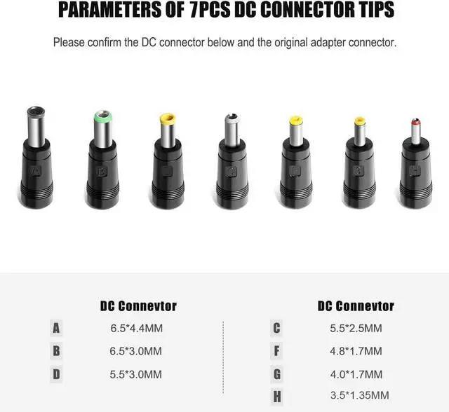 Alt view image 5 of 7 - KFD 18V Universal AC Power Charger DC 2.69A (2.5A/2A/1.5A/1A Compatible) Barrel DC Plug 5.5x2.1mm with 7 Tips 6.5x4.4mm/ 5.5x3.0mm/ 5.5x2.5mm/ 4.8x1.7mm/ 4.0x1.7mm/ 3.5x1.35mm/ 2.5x0.7mm Power Supply