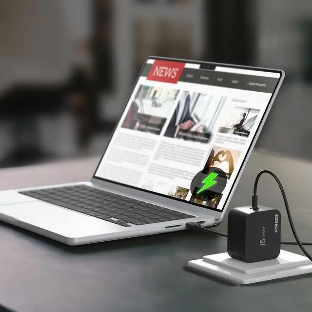 Alt view image 2 of 7 - j5create 65W GaN PD USB-C Foldable Mini Charger with HP DC Converter, Suitable for MacBook Pro/Air M2/M1, Dell XPS, HP, iPad Pro, Steam Deck, Laptops, Galaxy S22/S21/S20 (JUP1565)