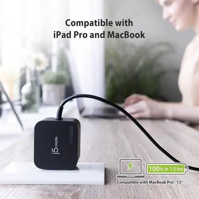 Alt view image 5 of 7 - j5create 65W GaN PD USB-C Foldable Mini Charger with HP DC Converter, Suitable for MacBook Pro/Air M2/M1, Dell XPS, HP, iPad Pro, Steam Deck, Laptops, Galaxy S22/S21/S20 (JUP1565)