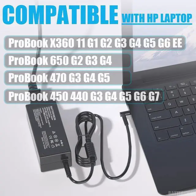Alt view image 3 of 7 - 45W Laptop Charger Compatible with HP ProBook Charger X360 11 G1 G2 G3 G4 G5 G6 EE, ProBook 650 G2 G3 G4, ProBook 470 G3 G4 G5, ProBook 450 G3 G4 G5 G6 G7, ProBook 440 G3 G4 G5 G6 G7 Power Adapter