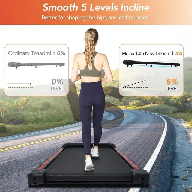 Alt view image 4 of 7 - Merax Treadmills for Home, Walking Pad Treadmill with Incline, Portable Under Desk Treadmill, Walking 2.5HP for Home and Office, 265Lbs Weight Capacity,Treadmills with Remote Control, LED Display