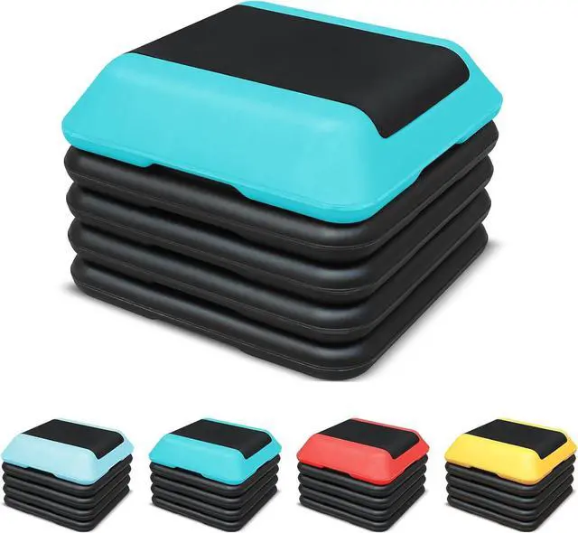 Main image of 16"x16" Exercise Aerobic Step Platform with 4 Risers, Adjustable Height 4"-6"-8"-10"-12" Workout Stepper for Home Gym Fitness Strength & Training