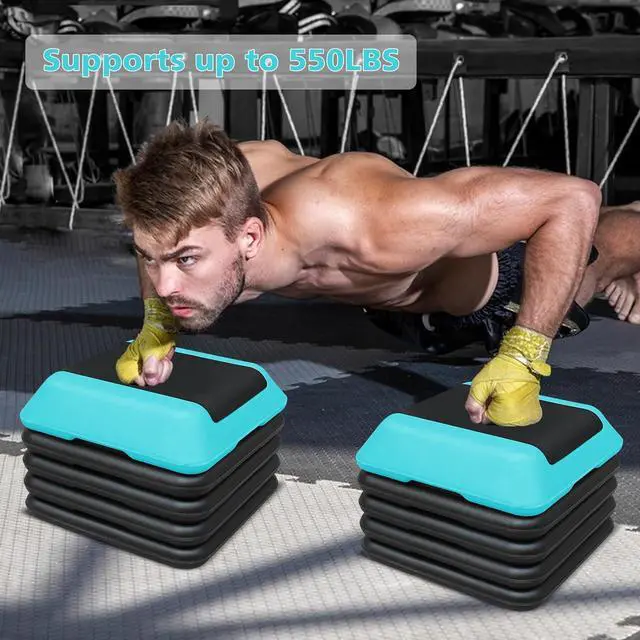 Alt view image 5 of 7 - 16"x16" Exercise Aerobic Step Platform with 4 Risers, Adjustable Height 4"-6"-8"-10"-12" Workout Stepper for Home Gym Fitness Strength & Training