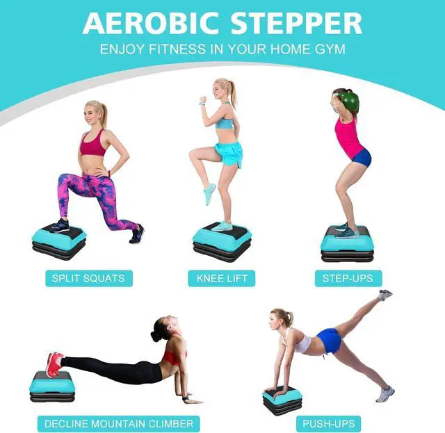 Alt view image 6 of 7 - 16"x16" Exercise Aerobic Step Platform with 4 Risers, Adjustable Height 4"-6"-8"-10"-12" Workout Stepper for Home Gym Fitness Strength & Training