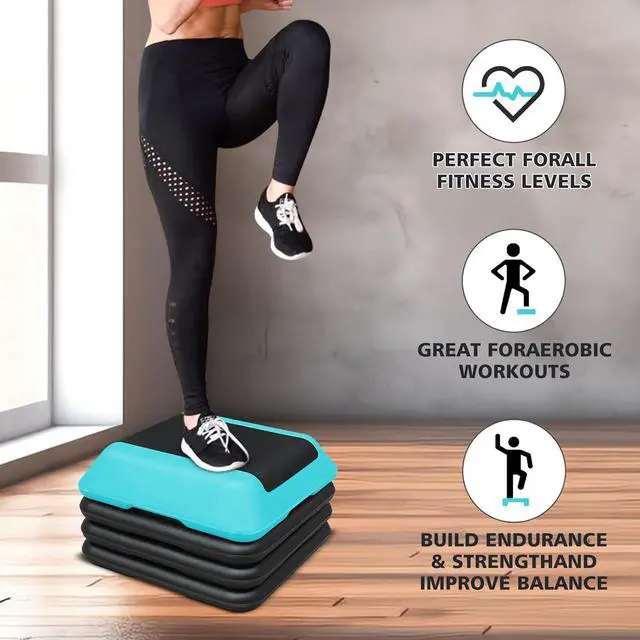 Alt view image 4 of 7 - 16"x16" Exercise Aerobic Step Platform with 4 Risers, Adjustable Height 4"-6"-8"-10"-12" Workout Stepper for Home Gym Fitness Strength & Training