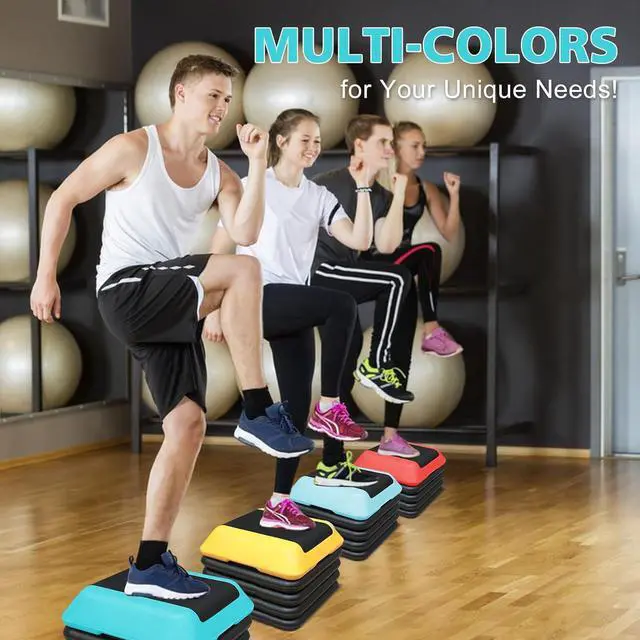 Alt view image 7 of 7 - 16"x16" Exercise Aerobic Step Platform with 4 Risers, Adjustable Height 4"-6"-8"-10"-12" Workout Stepper for Home Gym Fitness Strength & Training