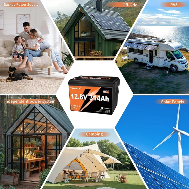 Alt view image 7 of 7 - 12V 314Ah LiFePO4 Lithium Battery with Bluetooth 200A BMS 4019.2Wh 15000+ Deep Cycle Low Temp Cut-Off Rechargeable RV Battery Perfect for Off Grid Applications Camping Boat Solar System