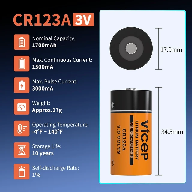Alt view image 2 of 6 - 6-Pack CR123A 3V Lithium Battery for Flashlight & Detector
