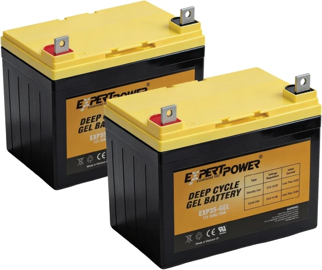 Main image of ExpertPower 12V 35Ah Rechargeable Gel Deep Cycle Solar Battery, Sealed Gel Technology for Marine, Mobility & Off-Grid Applications - 2 Pack