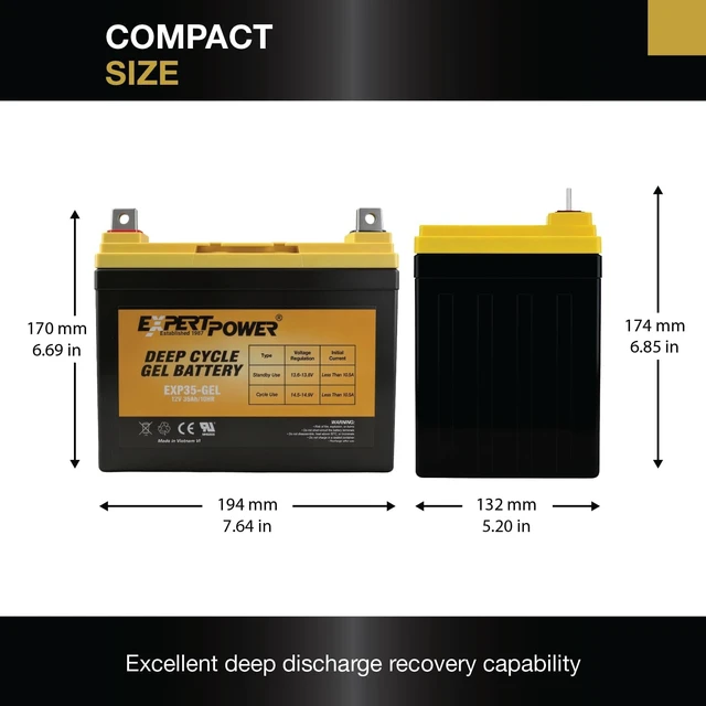 Alt view image 2 of 6 - ExpertPower 12V 35Ah Rechargeable Gel Deep Cycle Solar Battery, Sealed Gel Technology for Marine, Mobility & Off-Grid Applications - 2 Pack