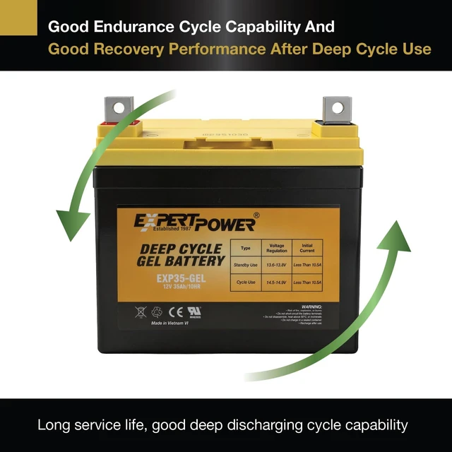 Alt view image 5 of 6 - ExpertPower 12V 35Ah Rechargeable Gel Deep Cycle Solar Battery, Sealed Gel Technology for Marine, Mobility & Off-Grid Applications - 2 Pack