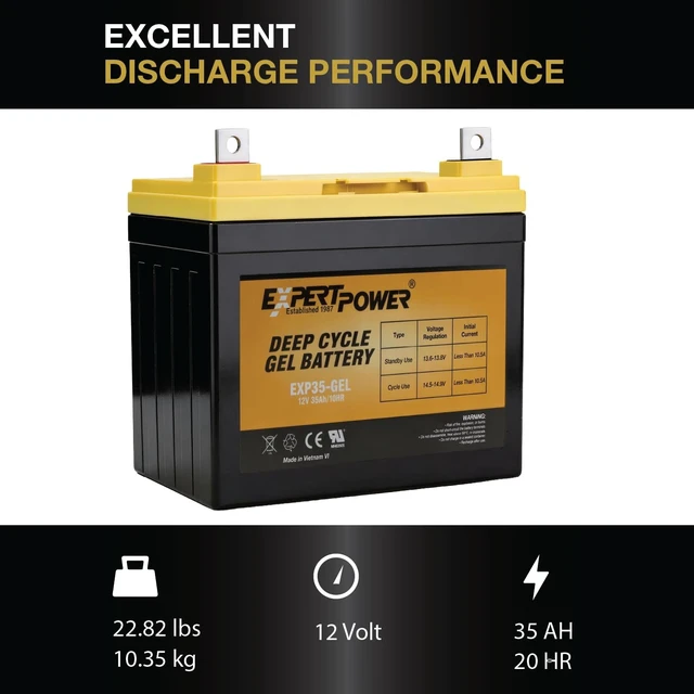 Alt view image 3 of 6 - ExpertPower 12V 35Ah Rechargeable Gel Deep Cycle Solar Battery, Sealed Gel Technology for Marine, Mobility & Off-Grid Applications - 2 Pack