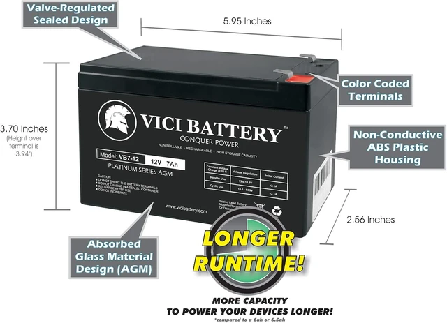 Alt view image 2 of 4 - VICI Battery VB7-12 12V 7Ah Replacement UPS Battery Compatible with APC Back-UPS 550 (BE550G)