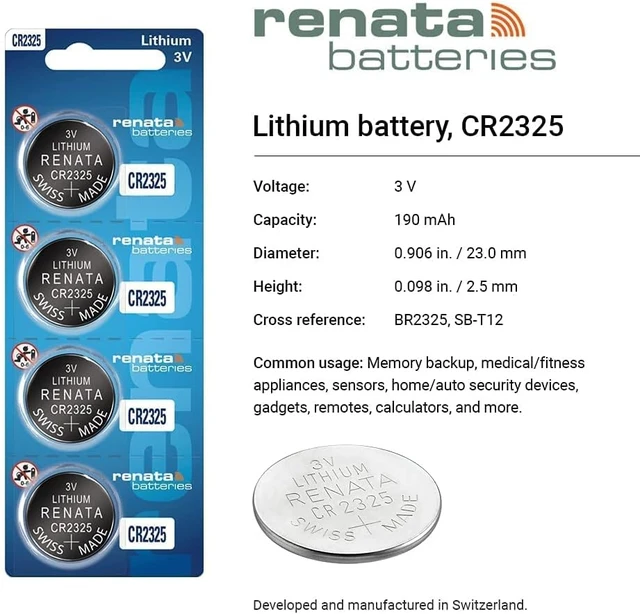 Alt view image 2 of 7 - Renata CR2325 Batteries - 3V Lithium Coin Cell 2325 Battery (4 Count)