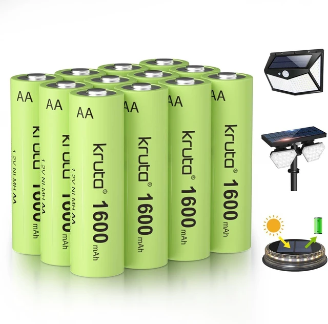 Main image of Ni-MH AA Rechargeable Batteries, Double A 1600mAh High Capacity 1.2V Pre-Charged for Garden Landscaping Outdoor Solar Lights, String Lights, Pathway Lights (AA-1600mAh-12 Pack)
