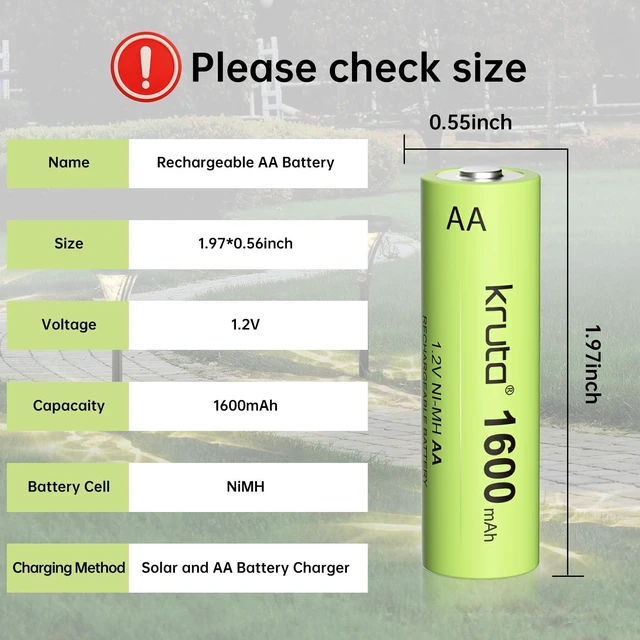 Alt view image 6 of 7 - Ni-MH AA Rechargeable Batteries, Double A 1600mAh High Capacity 1.2V Pre-Charged for Garden Landscaping Outdoor Solar Lights, String Lights, Pathway Lights (AA-1600mAh-12 Pack)