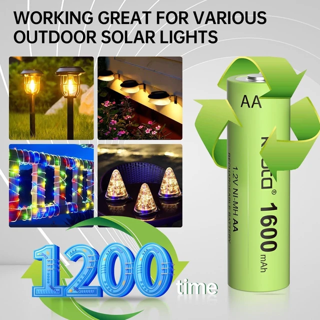 Alt view image 3 of 7 - Ni-MH AA Rechargeable Batteries, Double A 1600mAh High Capacity 1.2V Pre-Charged for Garden Landscaping Outdoor Solar Lights, String Lights, Pathway Lights (AA-1600mAh-12 Pack)