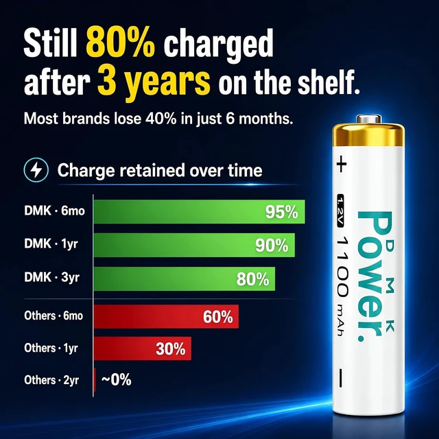 Alt view image 2 of 5 - DMK POWER AAA Rechargeable Batteries, 8 Pack, 1100mAh, 1.2V, Ni-MH
