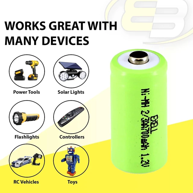 Alt view image 4 of 7 - 5-Pack Exell 2/3AA 1.2V 700mAh NiMH Button Top Batteries Rechargeable