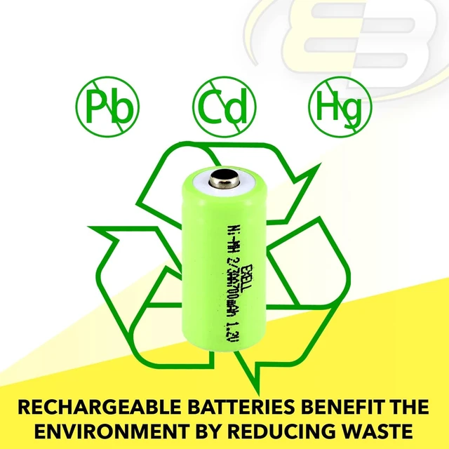 Alt view image 6 of 7 - 5-Pack Exell 2/3AA 1.2V 700mAh NiMH Button Top Batteries Rechargeable