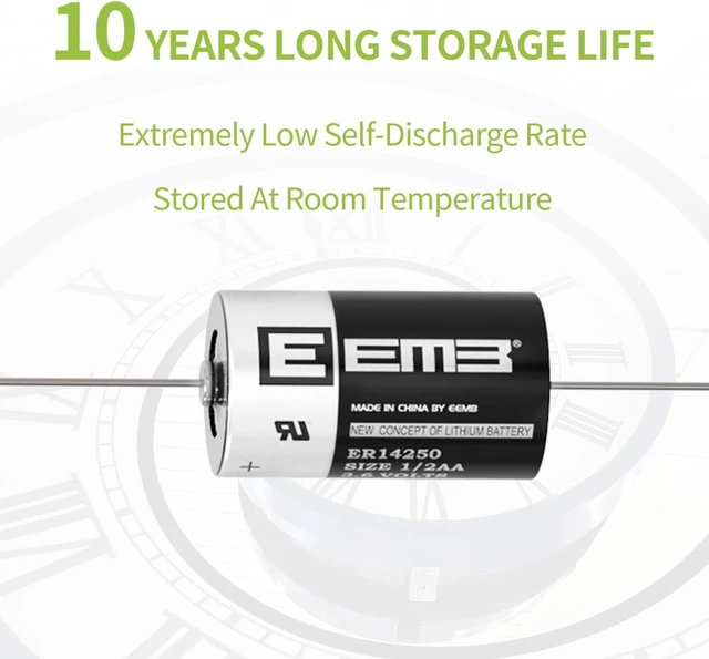 Alt view image 6 of 7 - EEMB 10Pack ER14250 1/2AA 3.6V Lithium Battery with AX Solder Tabs Li-SOCL Non-Rechargeable Battery XL-050F SB-AA02 LS14250 TL-5902 TL-2150 for Slot Machine/Game chip Board
