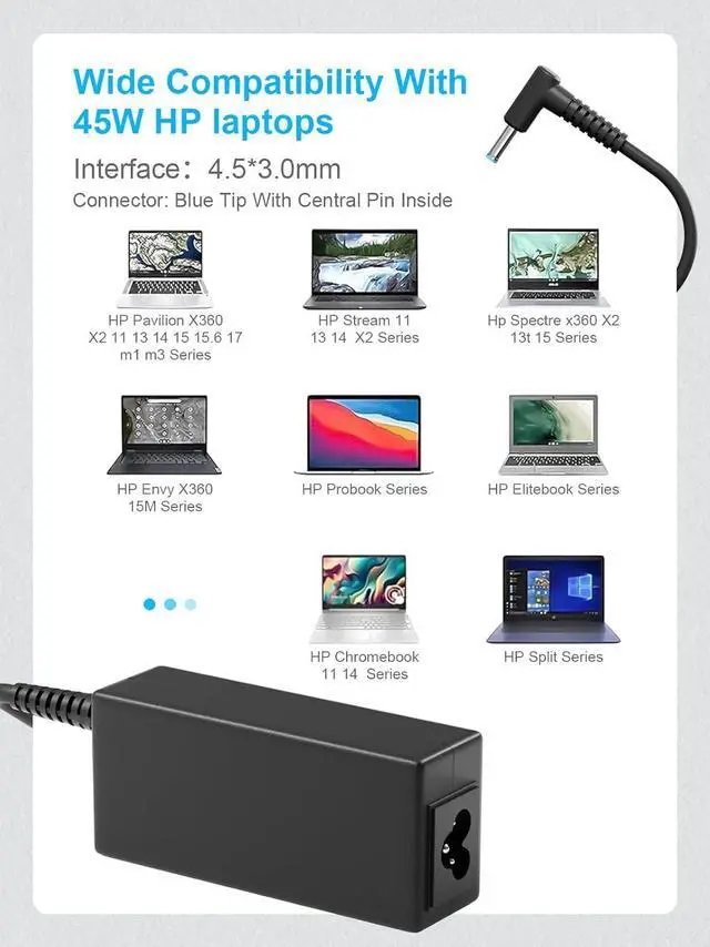 Alt view image 5 of 7 - 45W Laptop Charger Compatible with HP ProBook Charger X360 11 G1 G2 G3 G4 G5 G6 EE, ProBook 650 G2 G3 G4, ProBook 470 G3 G4 G5, ProBook 450 G3 G4 G5 G6 G7, ProBook 440 G3 G4 G5 G6 G7 Power Adapter