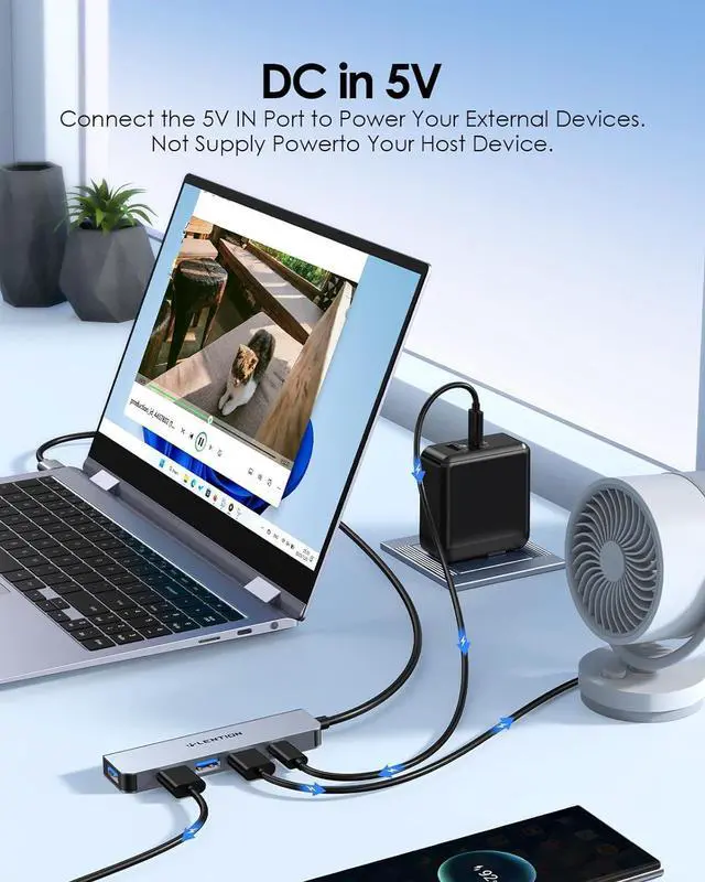 Alt view image 4 of 6 - LENTION 2ft USB-A3.0 Hub,USB Extender 4*USB A 3.0+5V/3A Type C Power Supply