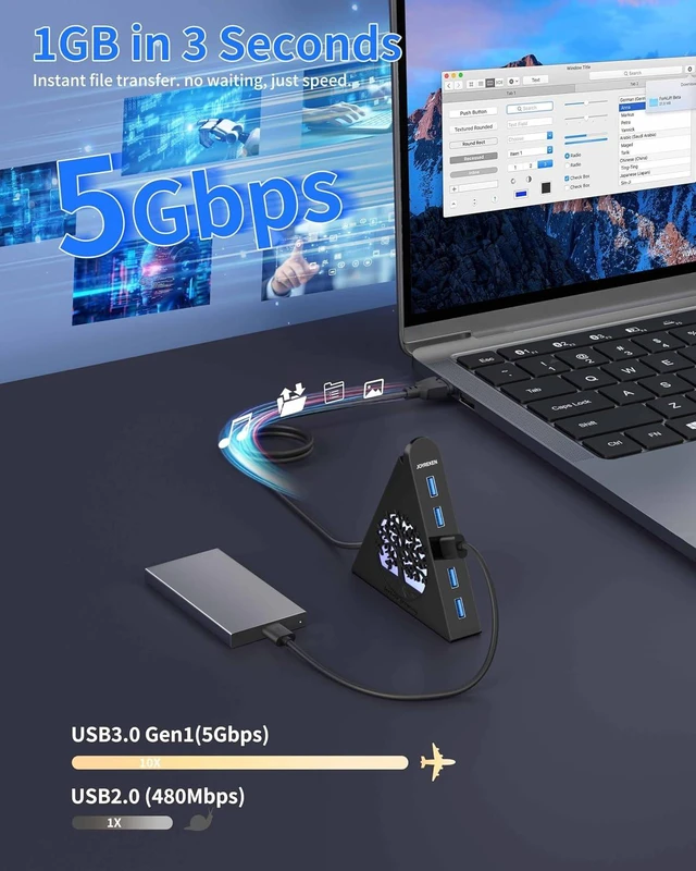 Alt view image 2 of 7 - 7-Port USB 3.0 Hub Vertical USB Hub Splitter with RGB Lighting 5Gbps High-Speed Data Transfer and 2FT Extension Cable Compatible with Laptop PC Desktop MacBook Flash Drive