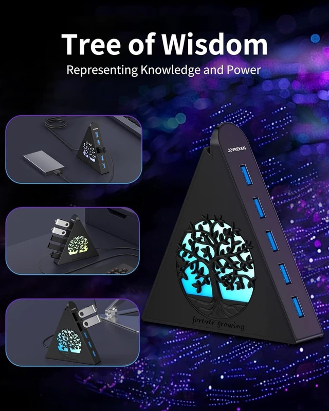 Alt view image 6 of 7 - 7-Port USB 3.0 Hub Vertical USB Hub Splitter with RGB Lighting 5Gbps High-Speed Data Transfer and 2FT Extension Cable Compatible with Laptop PC Desktop MacBook Flash Drive