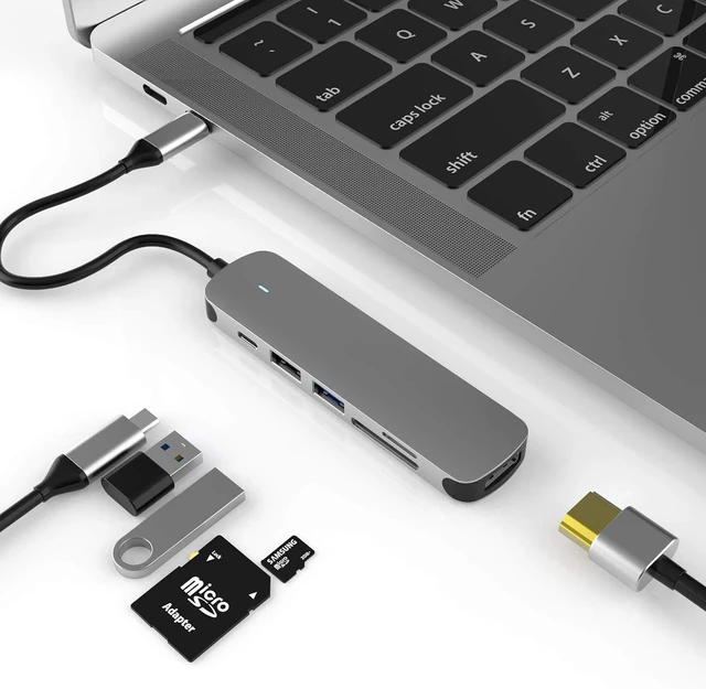 Alt view image 3 of 7 - MMOBIEL USB-C Adapter Hub - 6-in-1 USB-C to HDMI 4K, USB-A 3.0, USB-A 2.0 and SD/TF Card Reader - USB Docking Station - Data Hub Compatible with MacBook, iPad Air/Pro, Dell, HP, Samsung Aluminum