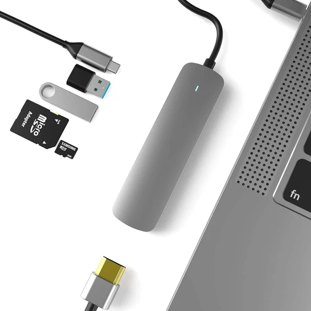 Alt view image 4 of 7 - MMOBIEL USB-C Adapter Hub - 6-in-1 USB-C to HDMI 4K, USB-A 3.0, USB-A 2.0 and SD/TF Card Reader - USB Docking Station - Data Hub Compatible with MacBook, iPad Air/Pro, Dell, HP, Samsung Aluminum