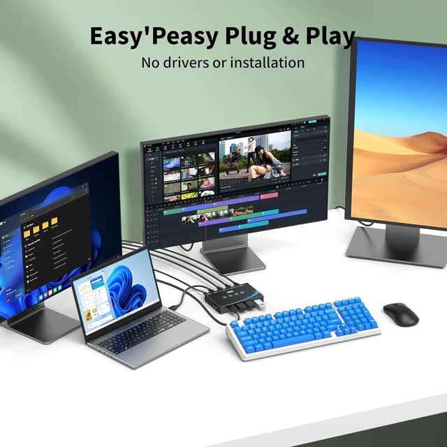 Alt view image 2 of 7 - eKL USB 3.0 Switch 4 Computers Sharing 4 USB Peripheral Devices Switcher Hub for PC Laptop Mouse Keyboard Scanner Printer with 3.5mm Headphone Jack and One Button Swapping