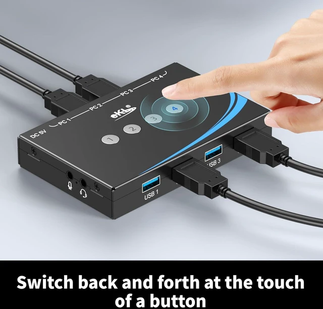 Alt view image 3 of 7 - eKL USB 3.0 Switch 4 Computers Sharing 4 USB Peripheral Devices Switcher Hub for PC Laptop Mouse Keyboard Scanner Printer with 3.5mm Headphone Jack and One Button Swapping