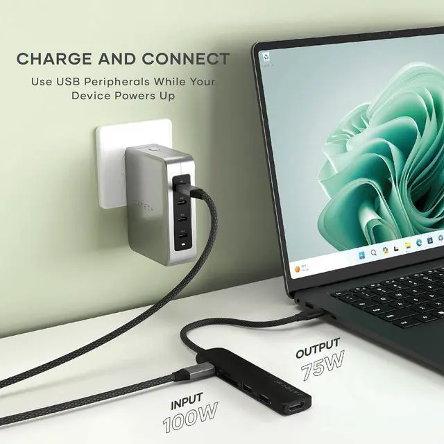 Alt view image 3 of 7 - Satechi 6 in 1 USB C Hub Multiport Adapter with HDMI 4K@60Hz, 100W PD Charging, 2X USB-A Data Ports, Micro/SD Card Readers for MacBook Air/Pro/Neo, iPad Air/Pro, Windows Black