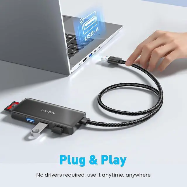 Alt view image 5 of 7 - UANTIN USB Hub for Laptop | 5-Port USBA Splitter with 3*USB-A 3.0 and SD/TF Card Reader 2FT Braided Nylon Cable, Multi-Port USB Extender for PC, MacBook, Mac mini, Surface, Desktop