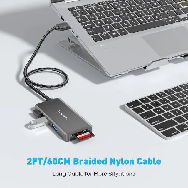 Alt view image 6 of 7 - UANTIN USB Hub for Laptop | 5-Port USBA Splitter with 3*USB-A 3.0 and SD/TF Card Reader 2FT Braided Nylon Cable, Multi-Port USB Extender for PC, MacBook, Mac mini, Surface, Desktop