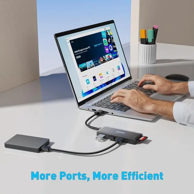 Alt view image 7 of 7 - UANTIN USB Hub for Laptop | 5-Port USBA Splitter with 3*USB-A 3.0 and SD/TF Card Reader 2FT Braided Nylon Cable, Multi-Port USB Extender for PC, MacBook, Mac mini, Surface, Desktop