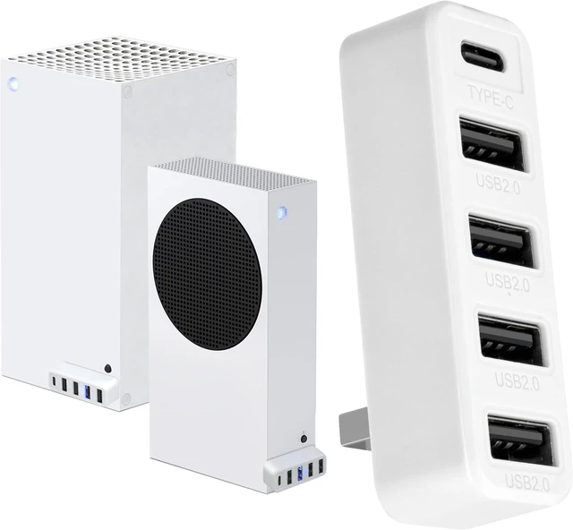 Main image of Joso 5 Ports USB Hub 2.0 for Xbox Series X & S, USB Splitter Expansion Adapter with Type-C for Controller Charger, Keyboard, Mouse & More - White