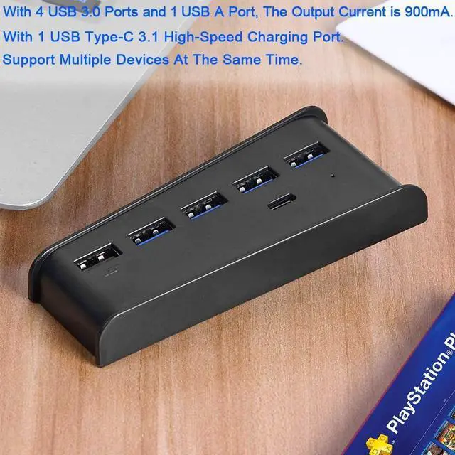 Alt view image 4 of 7 - USB Port Hub for PS5, 5 Port USB Extender High-Speed Transmission Expansion Adapter Converter Splitter with 4 USB 2.0 Port+1 USB Charging Port+1 Type C 3.1 Port for PlayStation 5 Gaming Console-Black