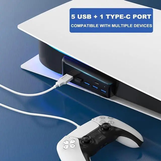 Alt view image 5 of 7 - USB Port Hub for PS5, 5 Port USB Extender High-Speed Transmission Expansion Adapter Converter Splitter with 4 USB 2.0 Port+1 USB Charging Port+1 Type C 3.1 Port for PlayStation 5 Gaming Console-Black