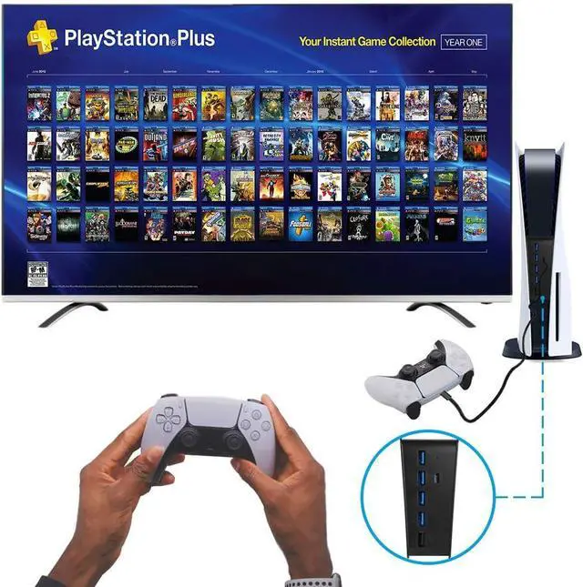 Alt view image 7 of 7 - USB Port Hub for PS5, 5 Port USB Extender High-Speed Transmission Expansion Adapter Converter Splitter with 4 USB 2.0 Port+1 USB Charging Port+1 Type C 3.1 Port for PlayStation 5 Gaming Console-Black