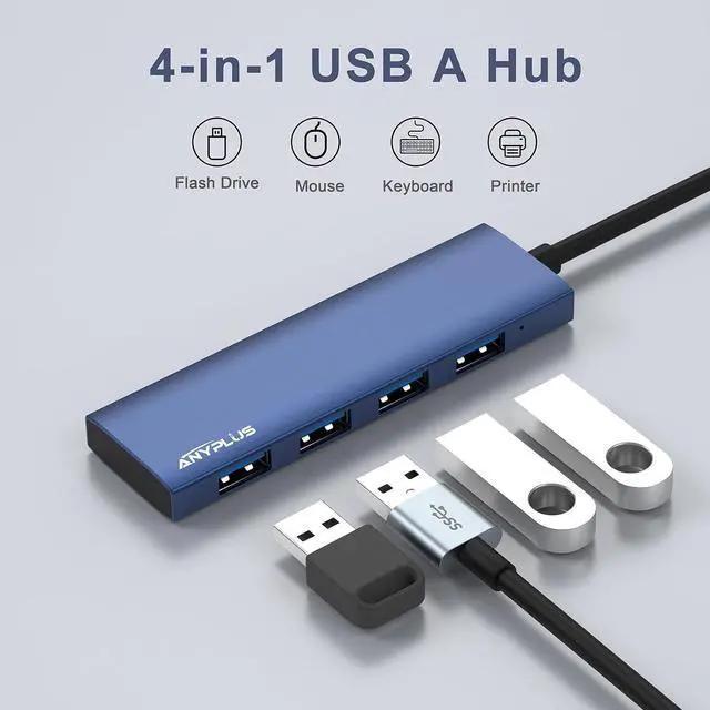 Alt view image 3 of 7 - USB Hub, USB 3.0 Hub Aluminum Alloy Ultra Slim USB Splitter, Portable 4 Port USB Extender, USB Hub for Laptop, PC, MacBook, iMac, Surface Pro, Mac Pro, Flash Drive, XPS Blue