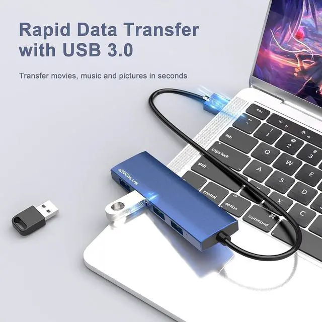 Alt view image 4 of 7 - USB Hub, USB 3.0 Hub Aluminum Alloy Ultra Slim USB Splitter, Portable 4 Port USB Extender, USB Hub for Laptop, PC, MacBook, iMac, Surface Pro, Mac Pro, Flash Drive, XPS Blue
