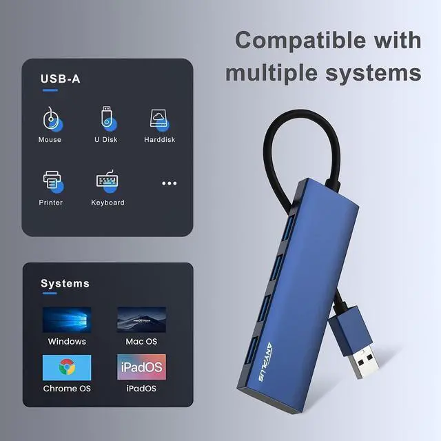 Alt view image 5 of 7 - USB Hub, USB 3.0 Hub Aluminum Alloy Ultra Slim USB Splitter, Portable 4 Port USB Extender, USB Hub for Laptop, PC, MacBook, iMac, Surface Pro, Mac Pro, Flash Drive, XPS Blue