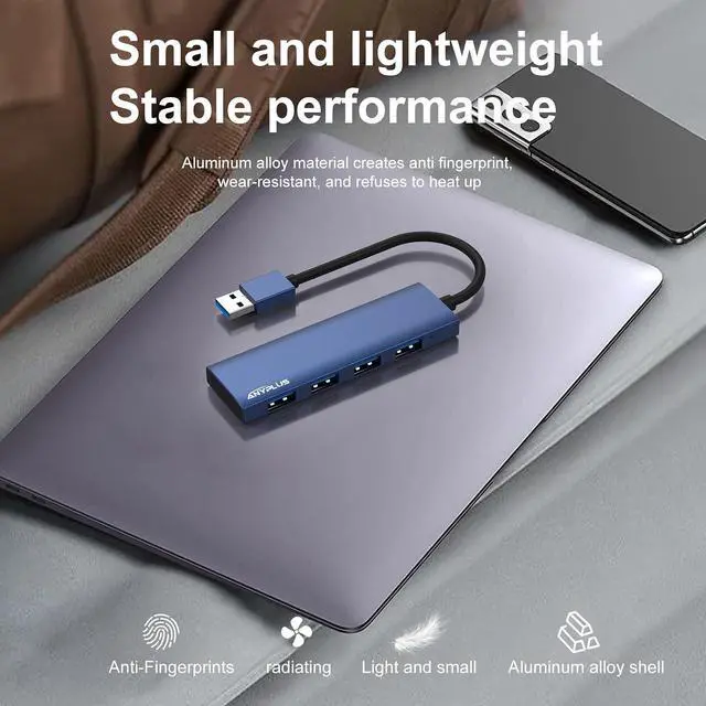 Alt view image 6 of 7 - USB Hub, USB 3.0 Hub Aluminum Alloy Ultra Slim USB Splitter, Portable 4 Port USB Extender, USB Hub for Laptop, PC, MacBook, iMac, Surface Pro, Mac Pro, Flash Drive, XPS Blue
