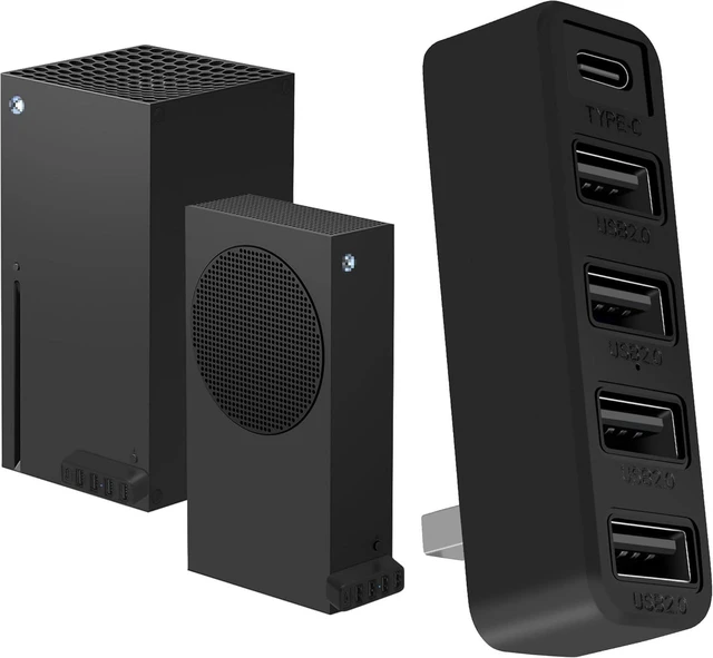 Main image of Joso 5 Ports USB Hub 2.0 for Xbox Series X & S, USB Splitter Expansion Adapter with Type-C for Controller Charger, Keyboard, Mouse & More - Black