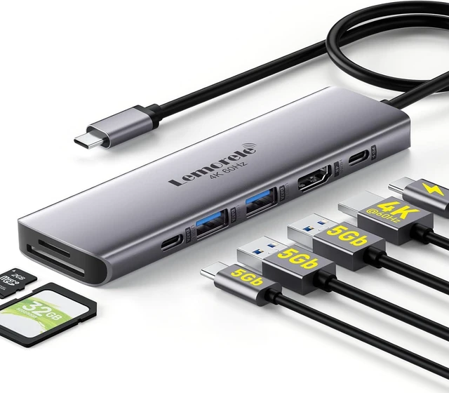 Main image of USB C Hub Multiport Adapter,7-in-1 4K 60Hz HDMI Docking Station, 100W PD, SD/TF 3.0 Slots, 2 USB 3.0 & USB C 3.0 5Gbps Data Ports, for MacBook, iPad, Surface, XPS, ChromeBook